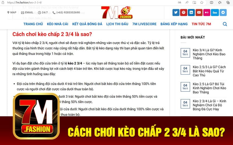  
 	
Cách chơi kèo chấp 2 3/4 là sao? 

