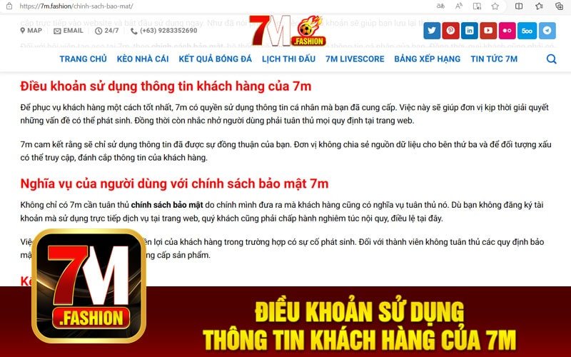 Điều khoản sử dụng thông tin khách hàng của 7m