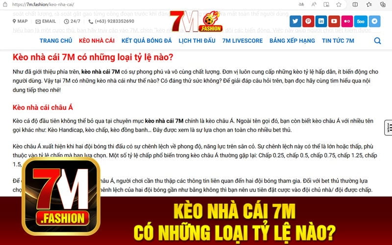 Kèo nhà cái 7M có những loại tỷ lệ nào?