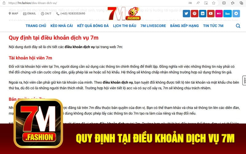 Quy định tại điều khoản dịch vụ 7m
